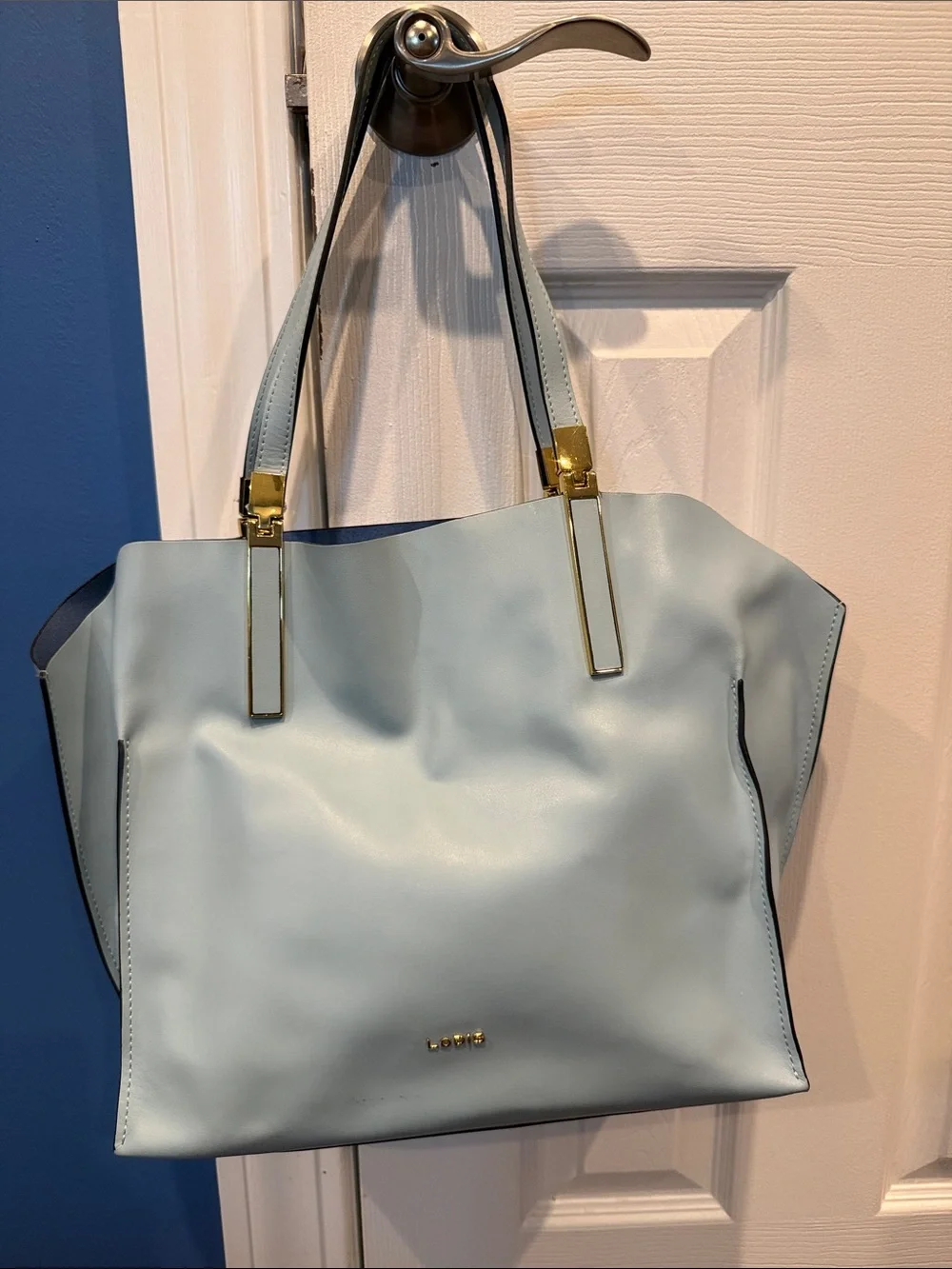 Lodis Pale Blue Tote with Gold Hardware